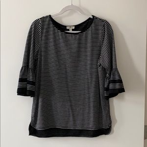Black and white striped bell-sleeve top - Size M